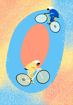 Two cyclists are racing each other on a track