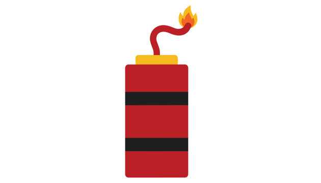 Red dynamite stick with black bands, a yellow cap, and a burning fuse emitting bright orange and yellow flames.
