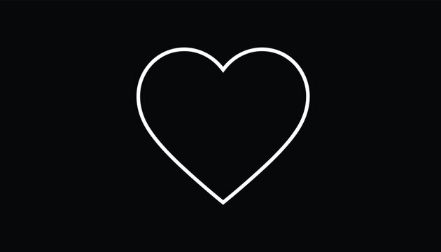 Simple white heart outline centered on a solid black background representing love, romance, and Valentine concepts.
