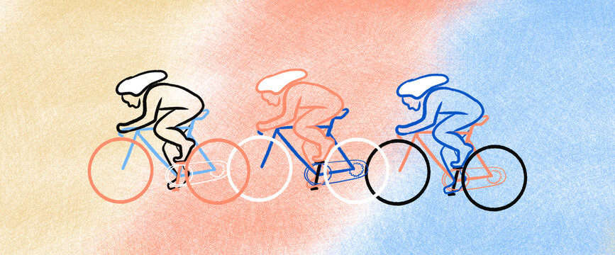 Cyclists in Motion With Changing Colors and Shapes