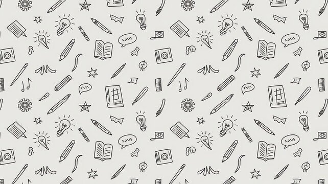 Education doodles, school supplies and creative learning symbols in seamless pattern background