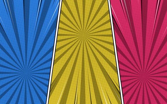 Three vibrant comic book style panels.
