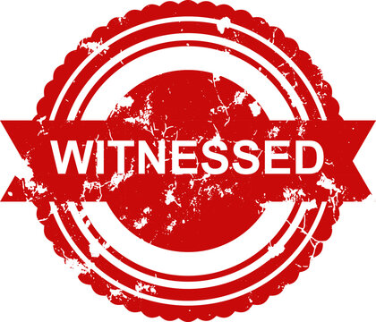 Red grunge witnessed rubber stamp seal symbol isolated on a clean white background