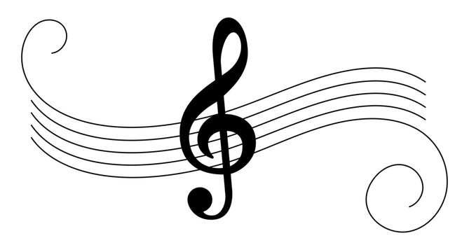 Blank wavy musical staff with treble isolated on transparent background. Vector template for creating musical compositions, notation and educational designs