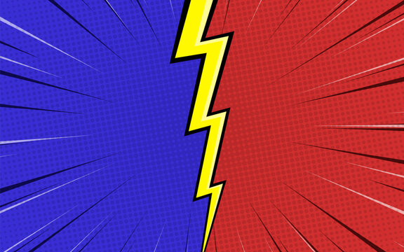 Comic versus background with thunder. Vector illustration.