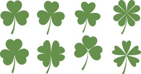 Fototapeta premium Set of green shamrock and clover leaf icons for saint patrick day with leaf icon