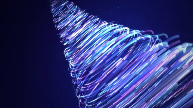 Glowing Neon Spiral Light Trails Cone Abstract 3D Motion Loop
