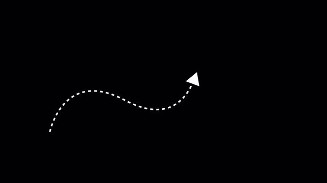 Dotted line arrow animation to indicate an object, creative direction, progress, and motion graphic composition with transparent background in 4k.
