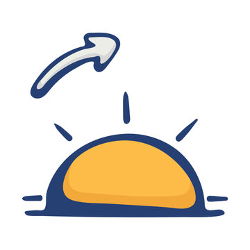 Sunrise icon for weather forecast. Hand drawn doodle clipart for morning conditions, dawn, meteorology apps and daily climate graphics
