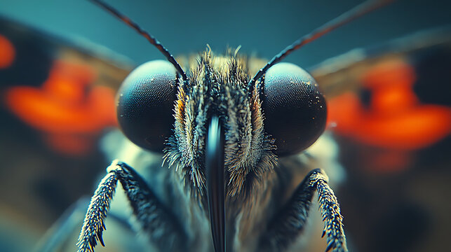Close-up of a butterfly proboscis unfurling to feed on a simulated nectar source in a controlled lab setting, captured with cinematic photography, emphasizing the delicate feeding mechanism 