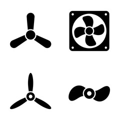 Set of black silhouette fan and propeller icons for cooling and ventilation systems Vector © alien AZ