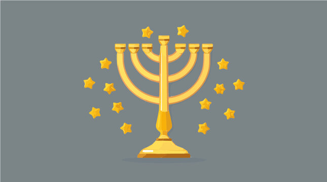 Golden menorah hanukka vektor with shining stars on grey background