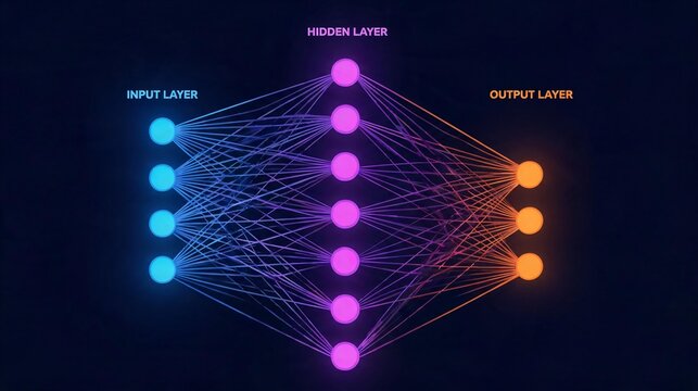 Artificial Intelligence Neural Network Concept with Input Hidden and Output Layers