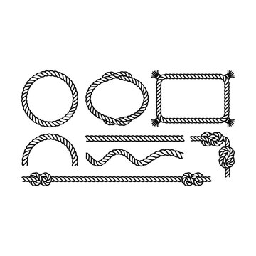 Set of nautical rope frames borders and dividers with knots for maritime design projects Vector