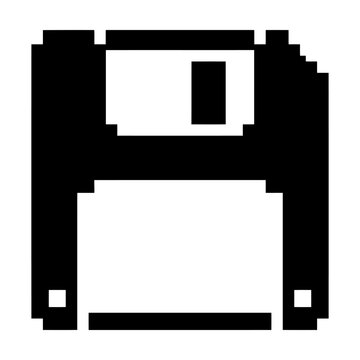 Black pixel art floppy disk icon for retro computer storage and data save concept Vector