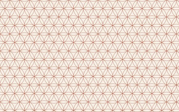 Geometric flower of life pattern in light orange on beige background, sacred geometry symbol for spiritual design.