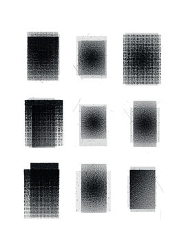 Halftone dot pattern texture bundle set featuring geometric circular gradient shapes for modern graphic design projects