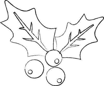 Hand-drawn black outline illustration of holly leaves with three berries, creating a simple festive Christmas botanical element.