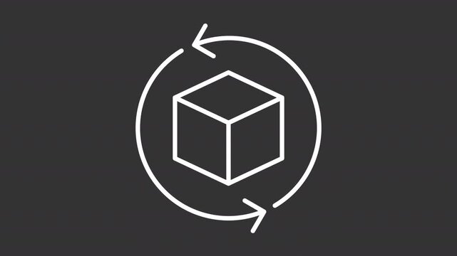 Continuous delivery white line animation. Parcel update process animated outline icon. Software engineering approach. Code changes before release. Dark mode linear motion graphic loop