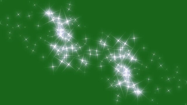 Luxury glowing 2d star sparkle animation, doodle cartoon twinkling stars with glitter burst, magic sparkles, glitter line stars, shining sparkle motion overlay. green screen 4k seamless loop
