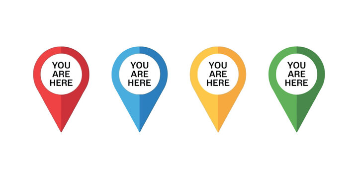 You are here map pin icons, location marker and GPS navigation symbols for destinations, wayfinding, travel, mapping, and digital navigation.