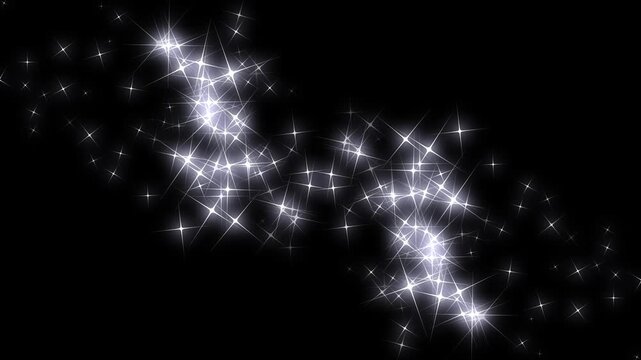 Sparkling star twinkle glitter white doodle animation, magic sparkle glitter line stars, shining particles stars line magic dust, fairy dust wand glitter stardust stars trail. black screen 4k loop