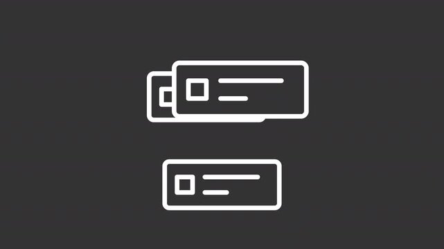 Backlog white line animation. Data blocks intersection animated outline icon. Sequential project management approach. Continuous process work. Dark mode linear motion graphic loop
