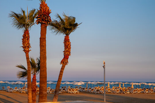 Kastela beach of Larnaca city in Cyprus at sunset