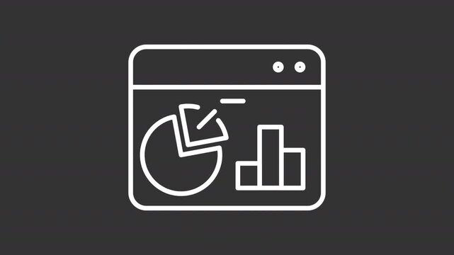 Continuous process white line animation set. Workflow improvement animated outline icons. Quantitative measurable information. Production optimization. Dark mode linear motion graphics loop