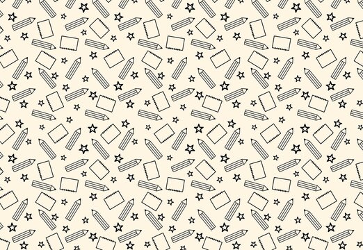 Seamless educational pattern for school supplies and stationery design.