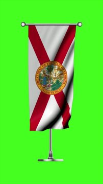 Looping Vertical Banner Flag of Florida State Isolated on Green Screen