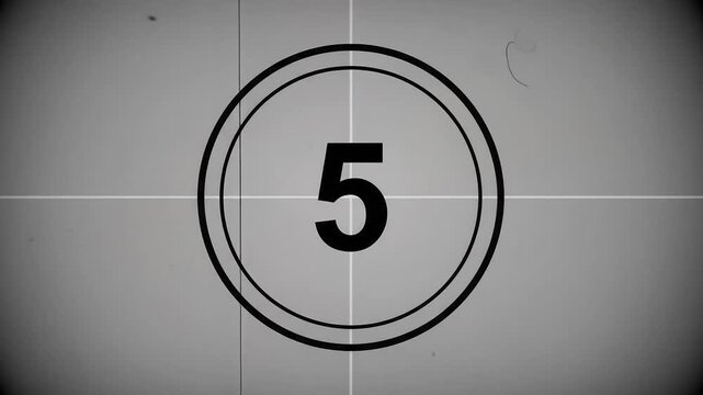Classic Film Video Countdown Leader Displaying Number Five on Vintage Cinema Reel
