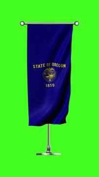Looping Vertical Banner Flag of Oregon State Isolated on Green Screen