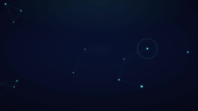 Glowing network nodes drifting and connecting over deep blue technology background loop