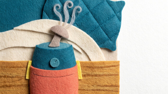 Humidifier in a cozy bedroom with felt decoration and textures  