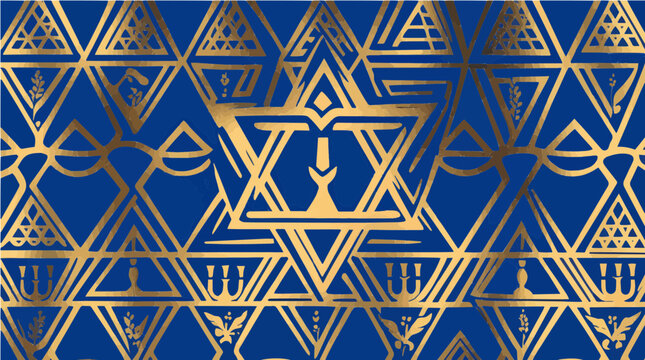 Hanukka vektor pattern with golden star of david on blue background