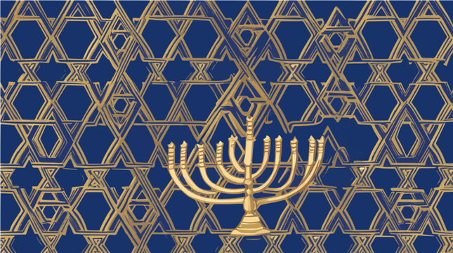 Hanukka vektor golden menorah on blue background with stars
