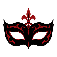 Ornate Venetian eye mask crowned with a red fleur de lis ornament, black and red gothic vector icon for carnival party, masquerade ball, cosplay and tattoo designs. © Marcelino