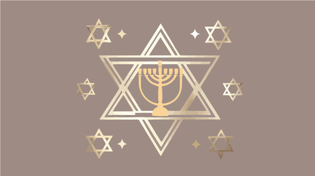 Golden menorah and star of david hanukka vektor illustration