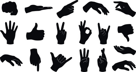 Obraz premium Set of human hand gestures and signs silhouettes