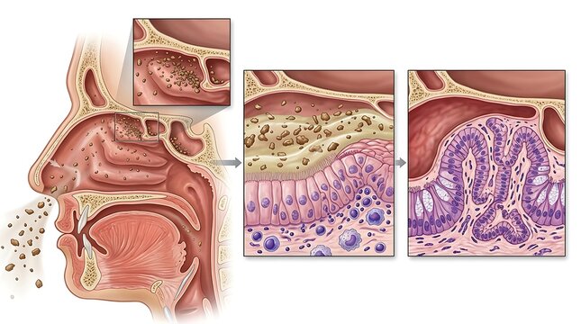 Cross Section Illustration of Nasal Sinuses and Mucosal Tissue Layers
