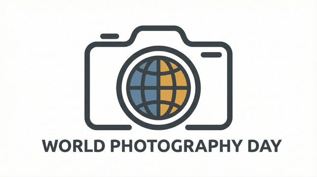 World Photography Day graphic with camera and colorful globe earth