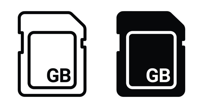 SD card memory storage icon set with gigabyte text for digital data transfer and electronic device file management hardware
