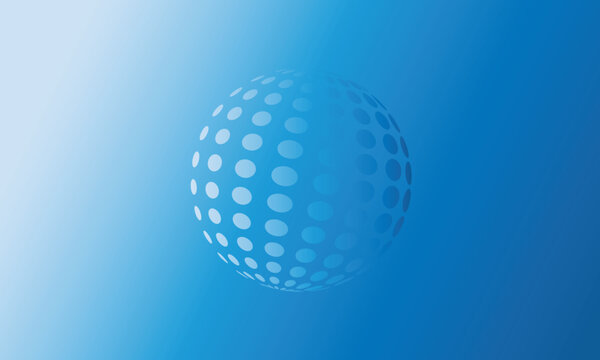 Abstract 3D blue halftone sphere globe vector background with dotted circle pattern