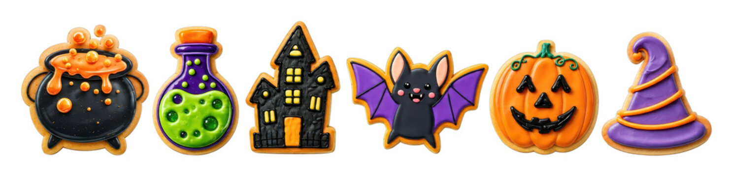 PNG Halloween sticker set featuring cauldron, potions, haunted house, bat, pumpkins and witch hat