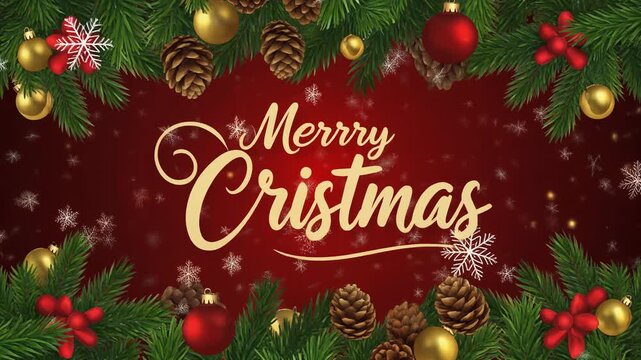 Festive Christmas border with twinkling lights and snowflakes over a deep red background