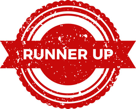 Red Runner Up Vintage Rubber Stamp With Distressed Texture and Banner Design Concept