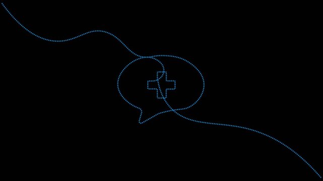 Dotted medical chat bubble animation featuring a cross icon in motion graphics video