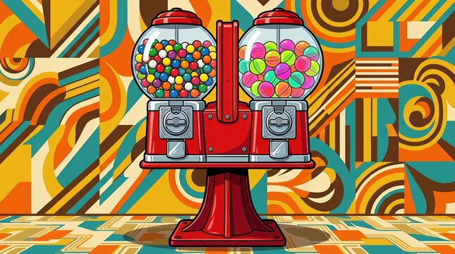 Vintage Double Globe Bubblegum Vending Machine Retro Candy Dispenser Illustration