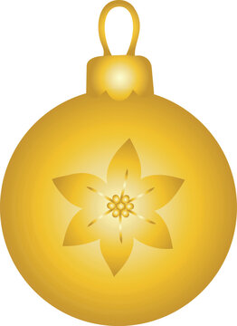 Shiny golden Christmas bauble decorated with an elegant poinsettia flower motif and glowing metallic details.